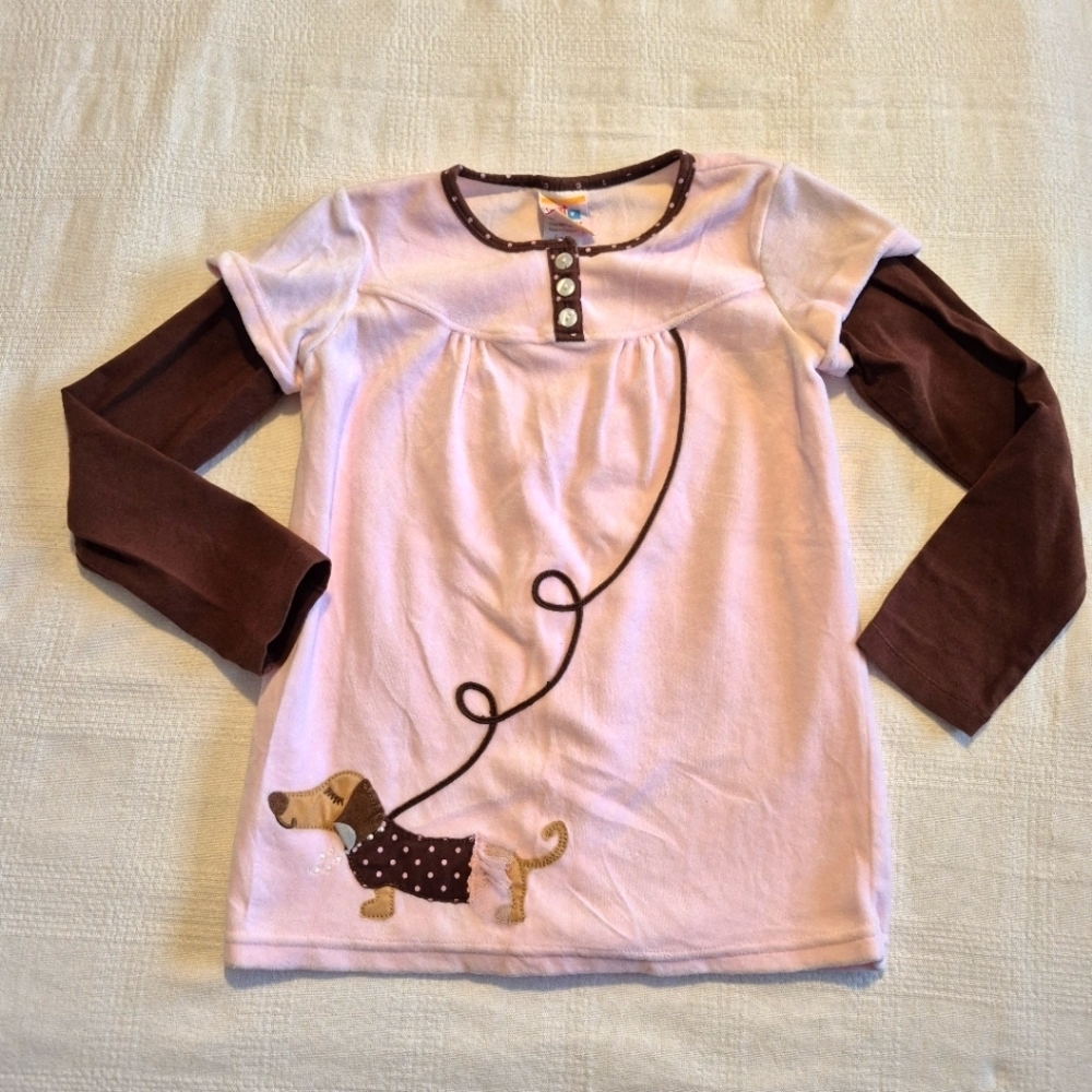 Sweet Potatoes girls size 6X pink velour brown sleeve sausage dog tunic EUC